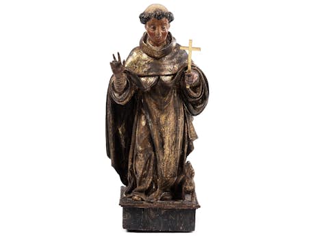 Gefasste und vergoldete Schnitzfigur des Heiligen Bernhard